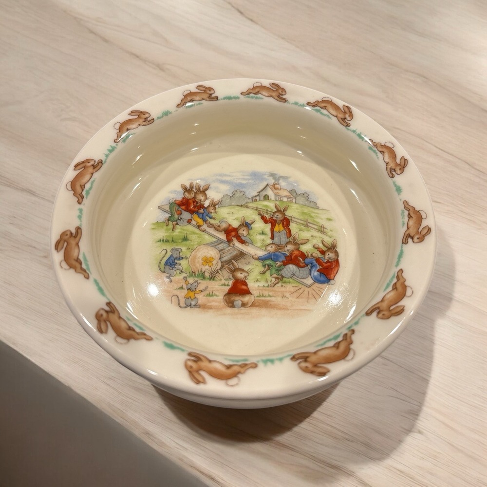 Royal Doulton Bunnykins Baby Bowl Teeter Totter SeeSaw 6 1/4 x 1‎ 5/8 Inch